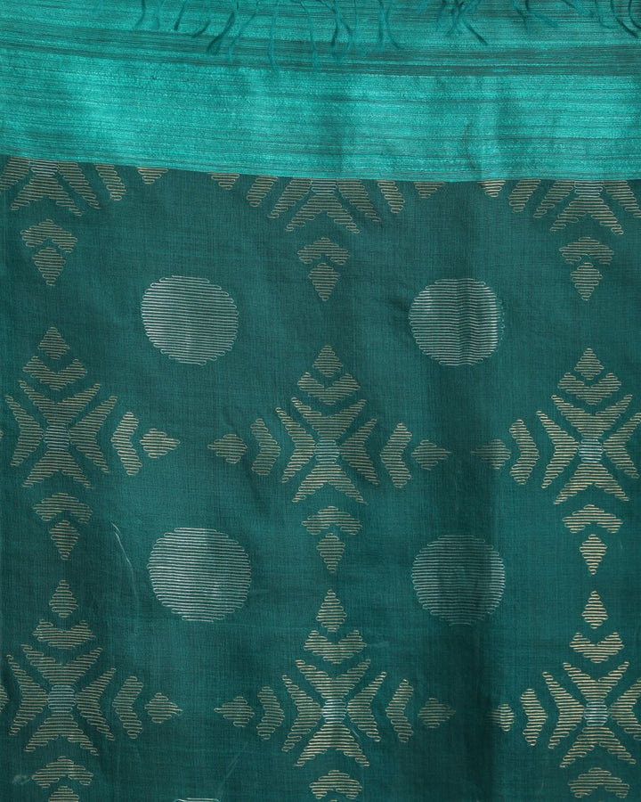 Deep cyan handwoven resham and matka silk jamdani saree