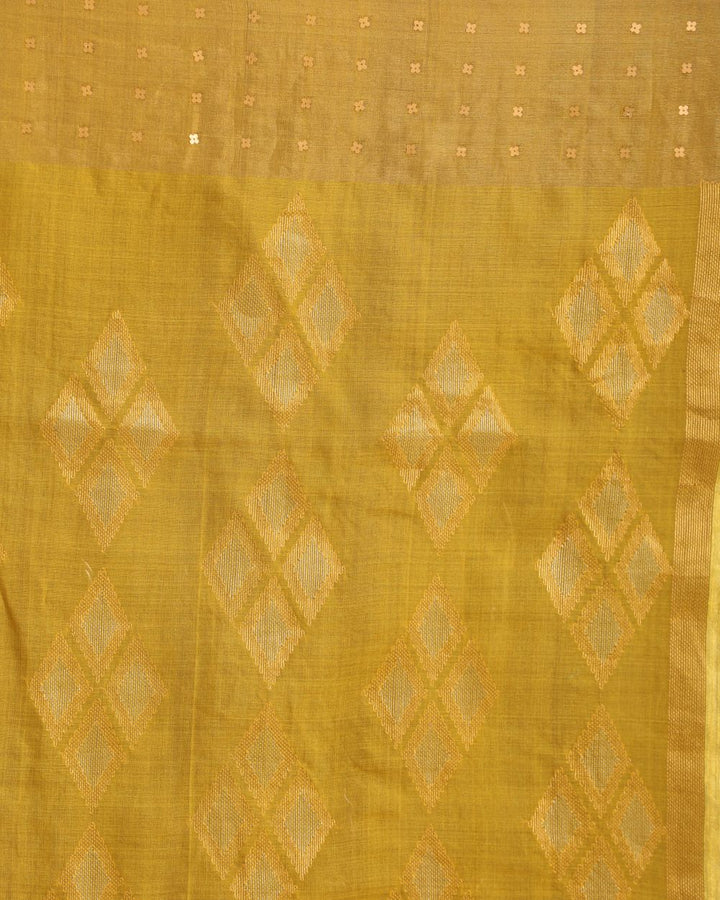 Yellow handloom resham and matka silk jamdani saree