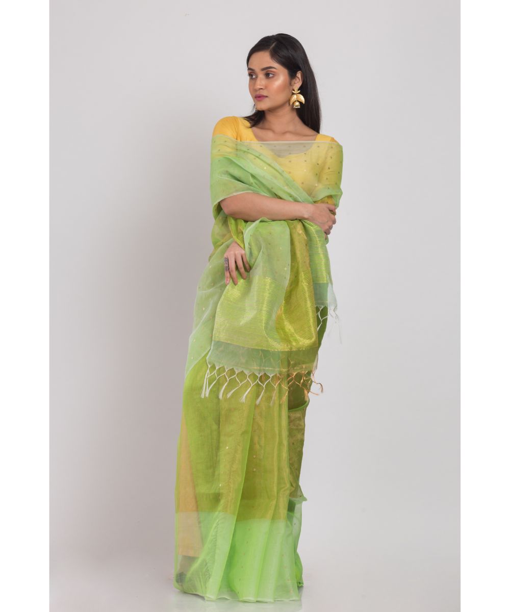 Cyan green handwoven bengal silk saree