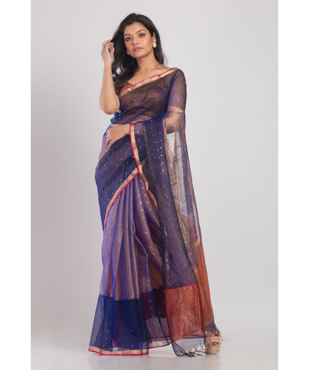 Blue handwoven bengal silk saree