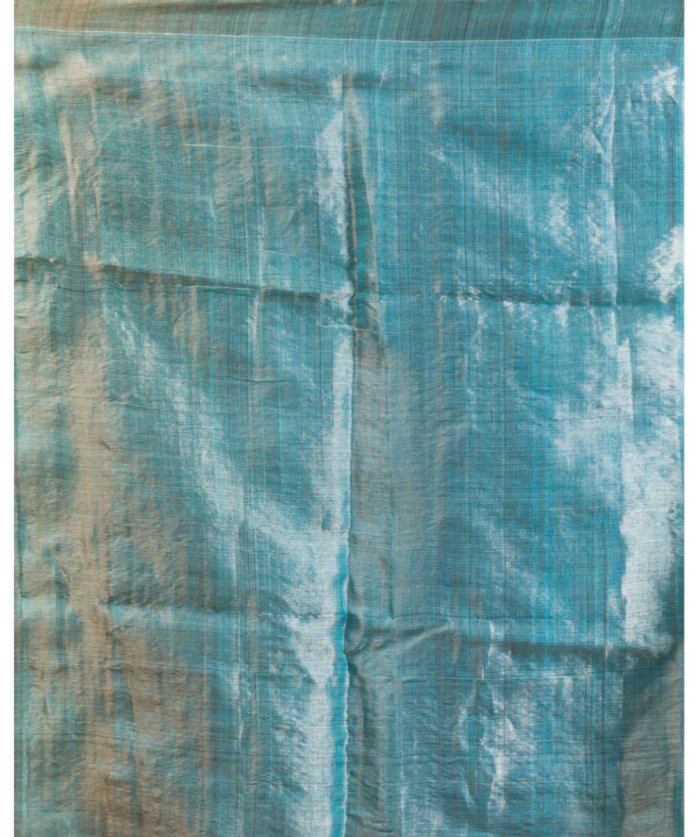 Cyan blue handwoven bengal tussar silk jamdani saree