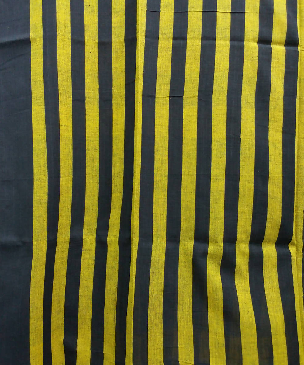 Yellow and black checks handspun handwoven cotton bengal saree