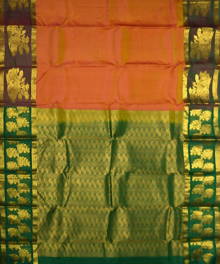 Orange Bottle Green Handloom Embossed Work Dharmavaram Silk Saree