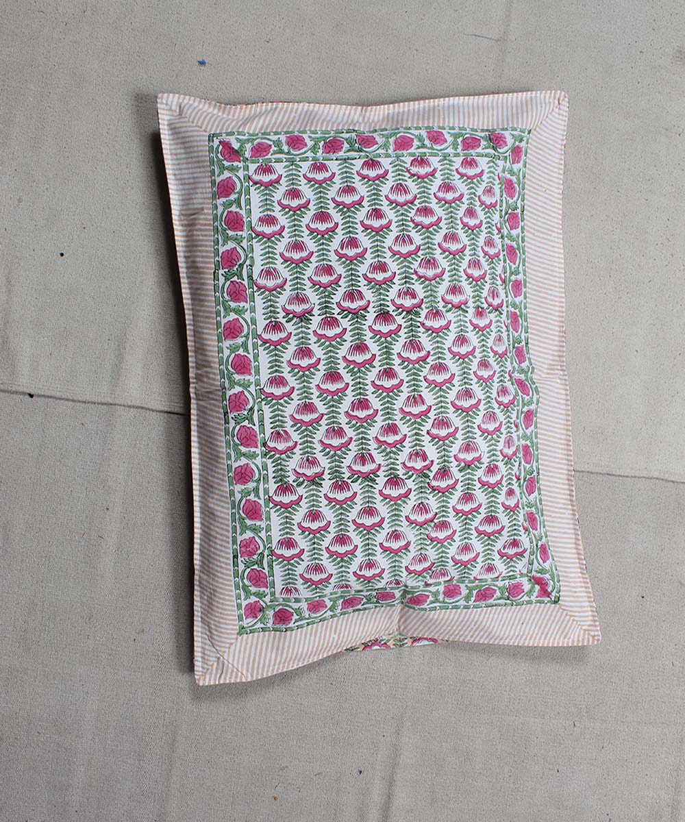 Peach green cotton hand block print bedsheet