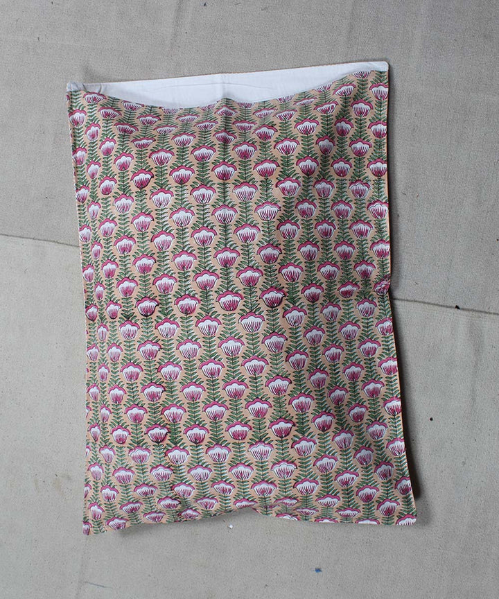 Peach green cotton hand block print bedsheet