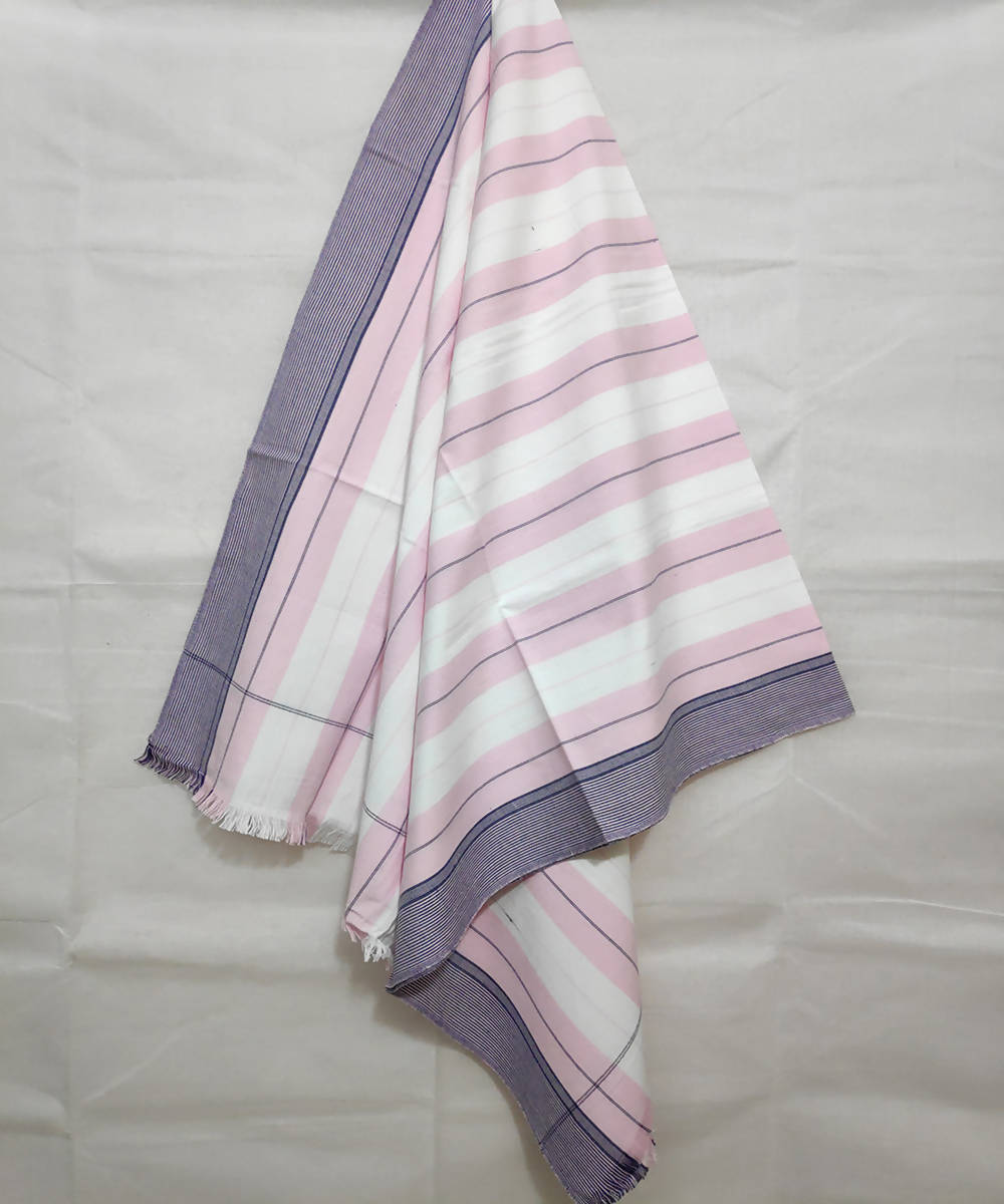 White and pink striped handloom cotton towel