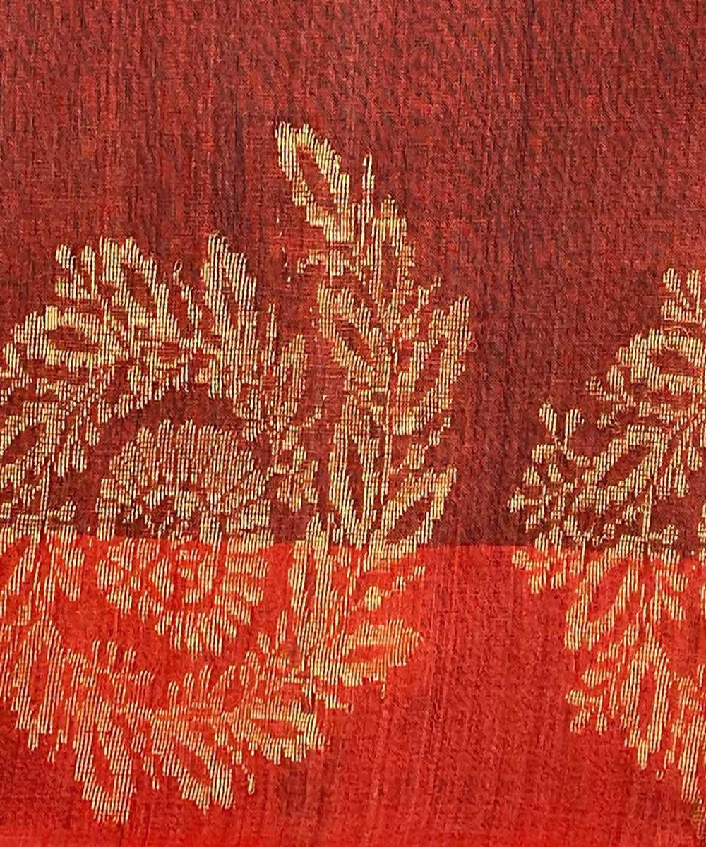 Blue orange grey handwoven plain tussar silk saree