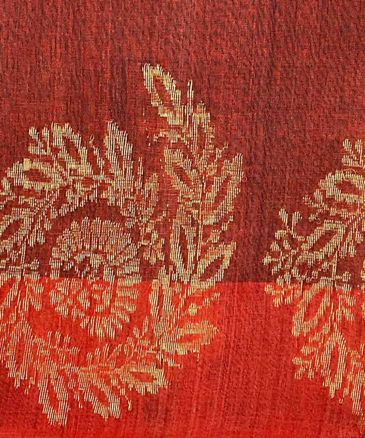 Blue orange grey handwoven plain tussar silk saree