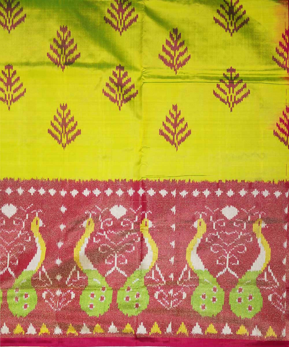 Lime green handloom silk ikat pochampally saree