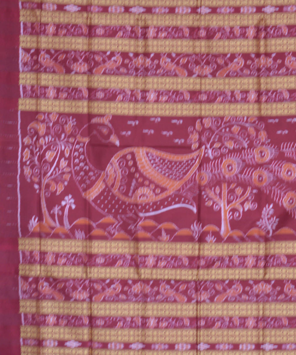 French pink and maroon handwoven silk bomkai saree