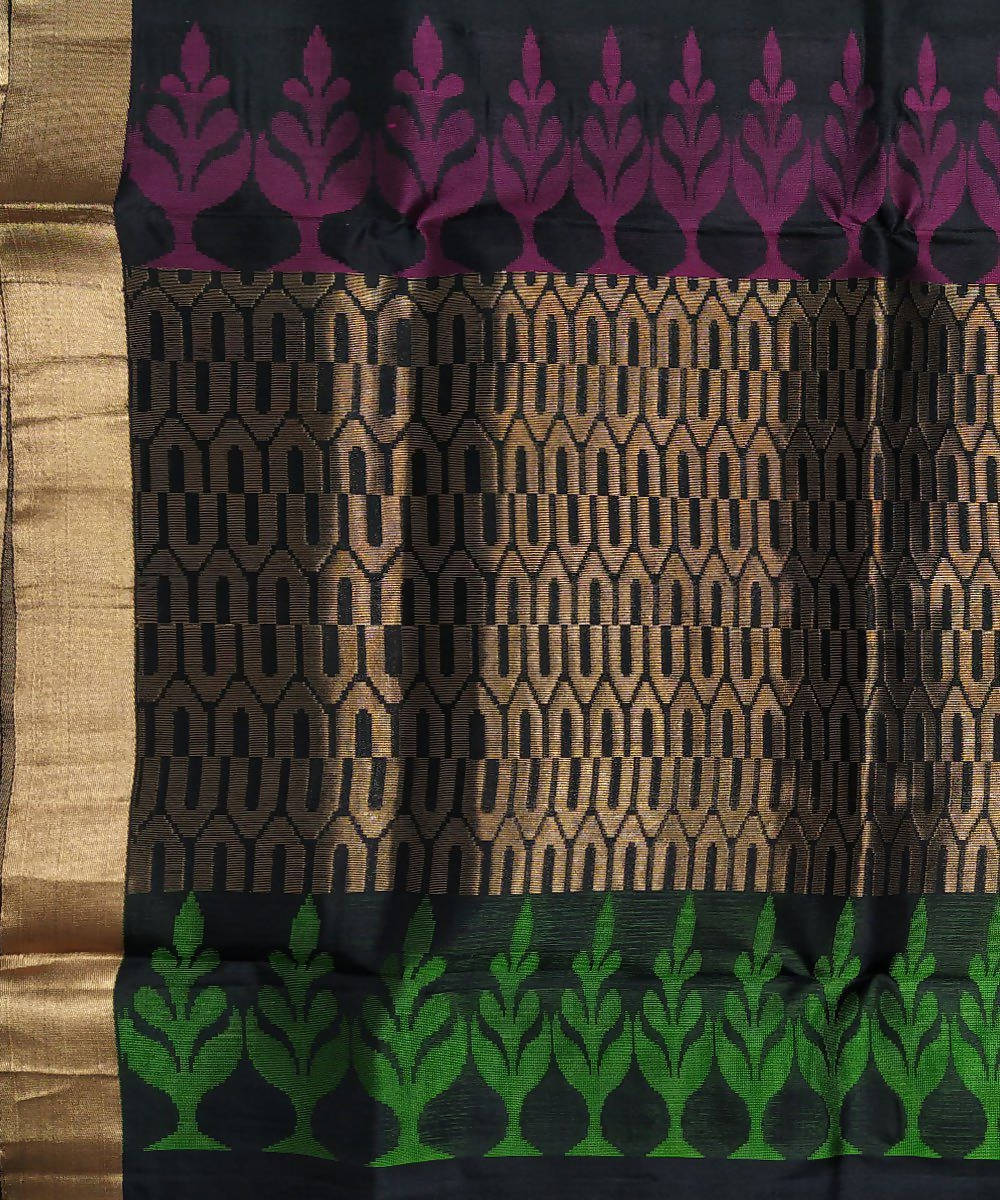 Black with floral motifs handloom soft silk saree