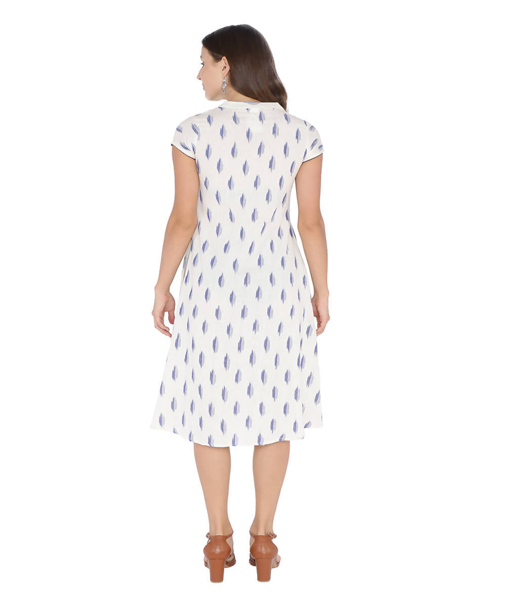 White ikat a line cotton dress