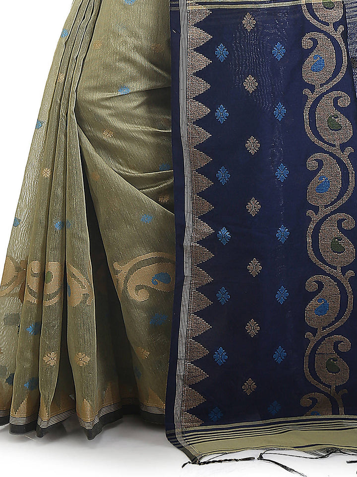 Grey blue bengal handloom extraweft work saree