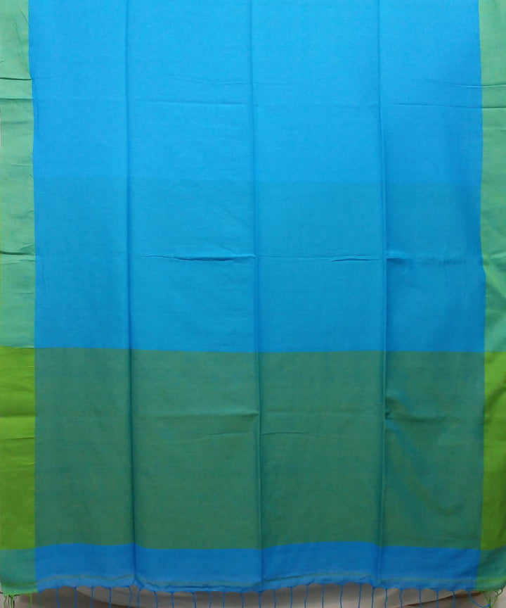 Blue Green Handwoven Handspun Cotton Saree