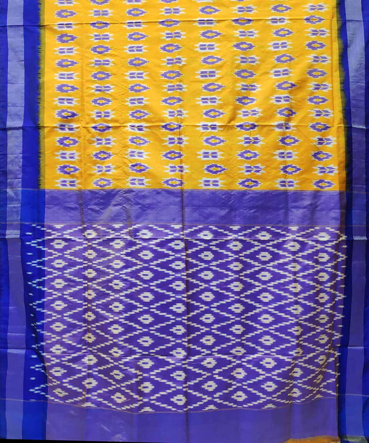 Amber yellow blue handloom silk pochampally ikat saree