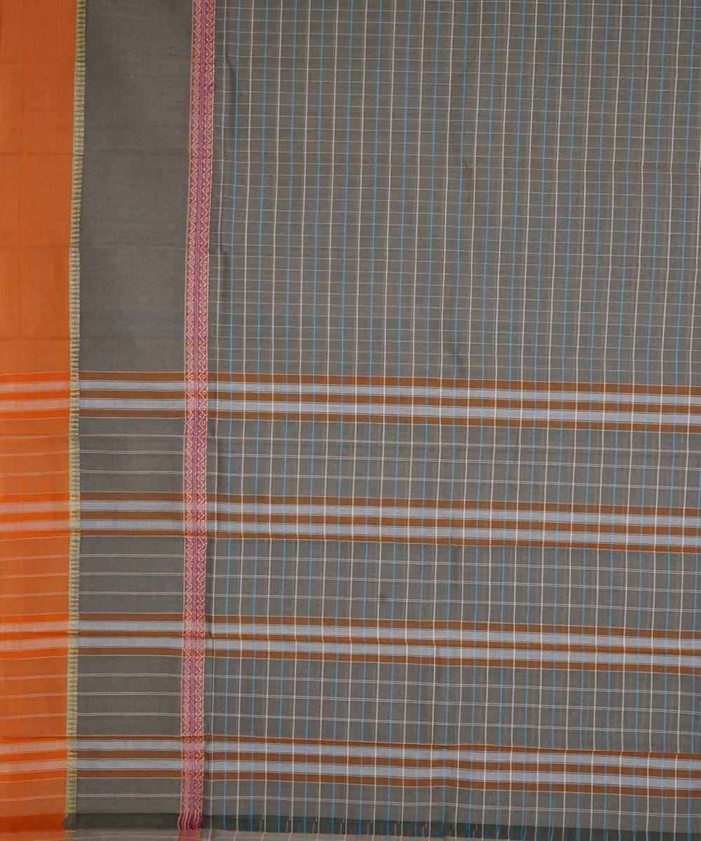 Dark grey handwoven cotton narayanpet saree