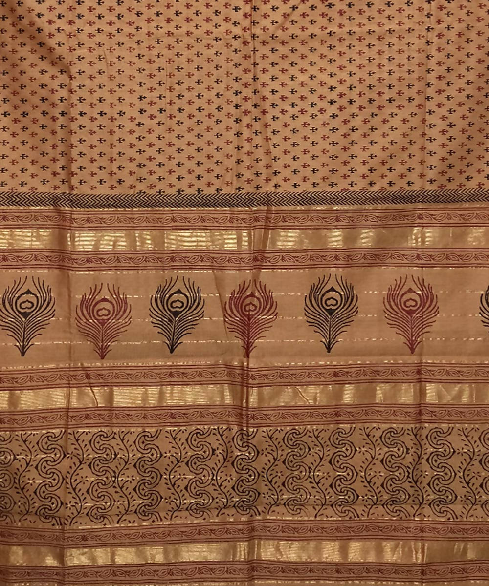 Coconut brown handwoven cotton silk maheshwari saree