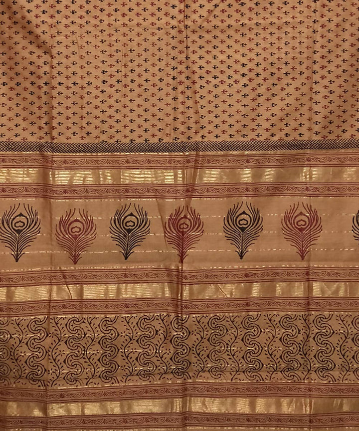 Coconut brown handwoven cotton silk maheshwari saree