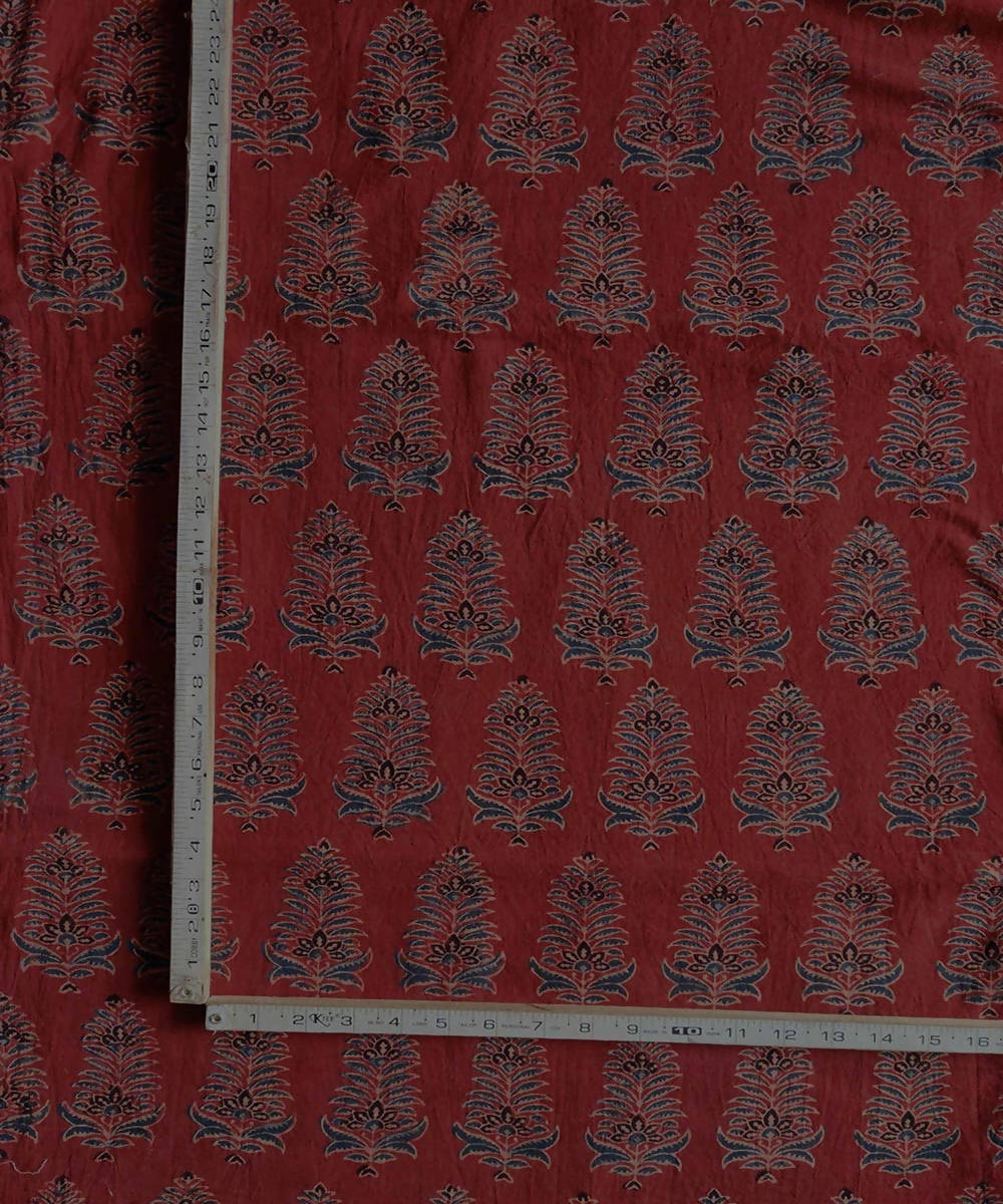 2.5m Red blue natural dye handspun handwoven cotton ajrakh print kurta fabric