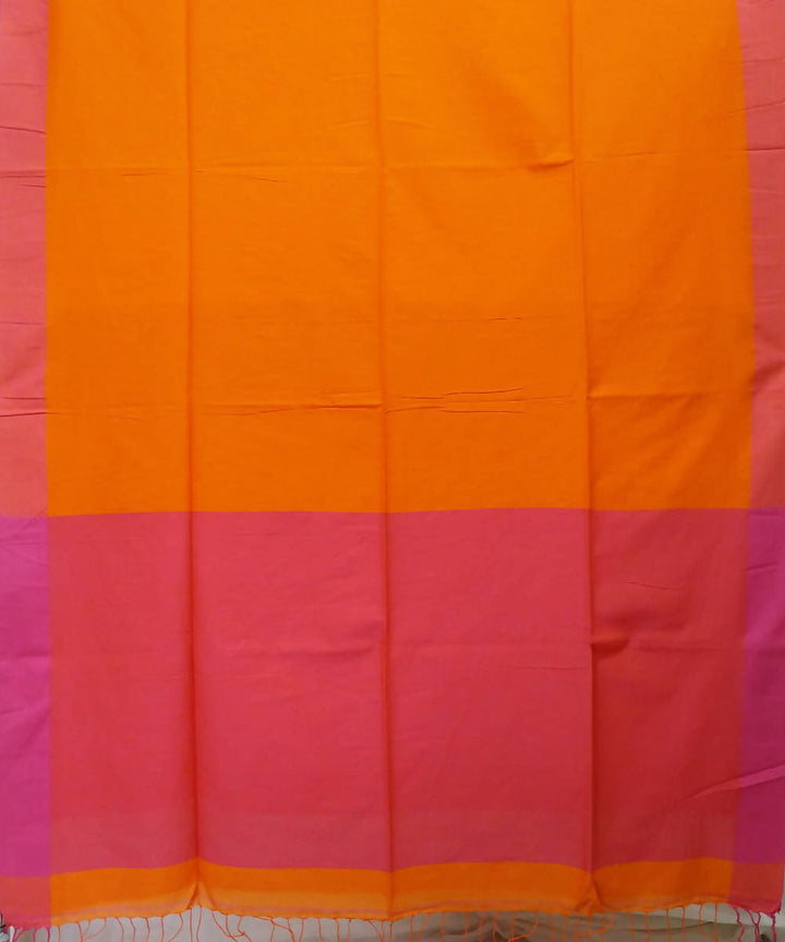 Orange Pink Handspun Handwoven Cotton Saree