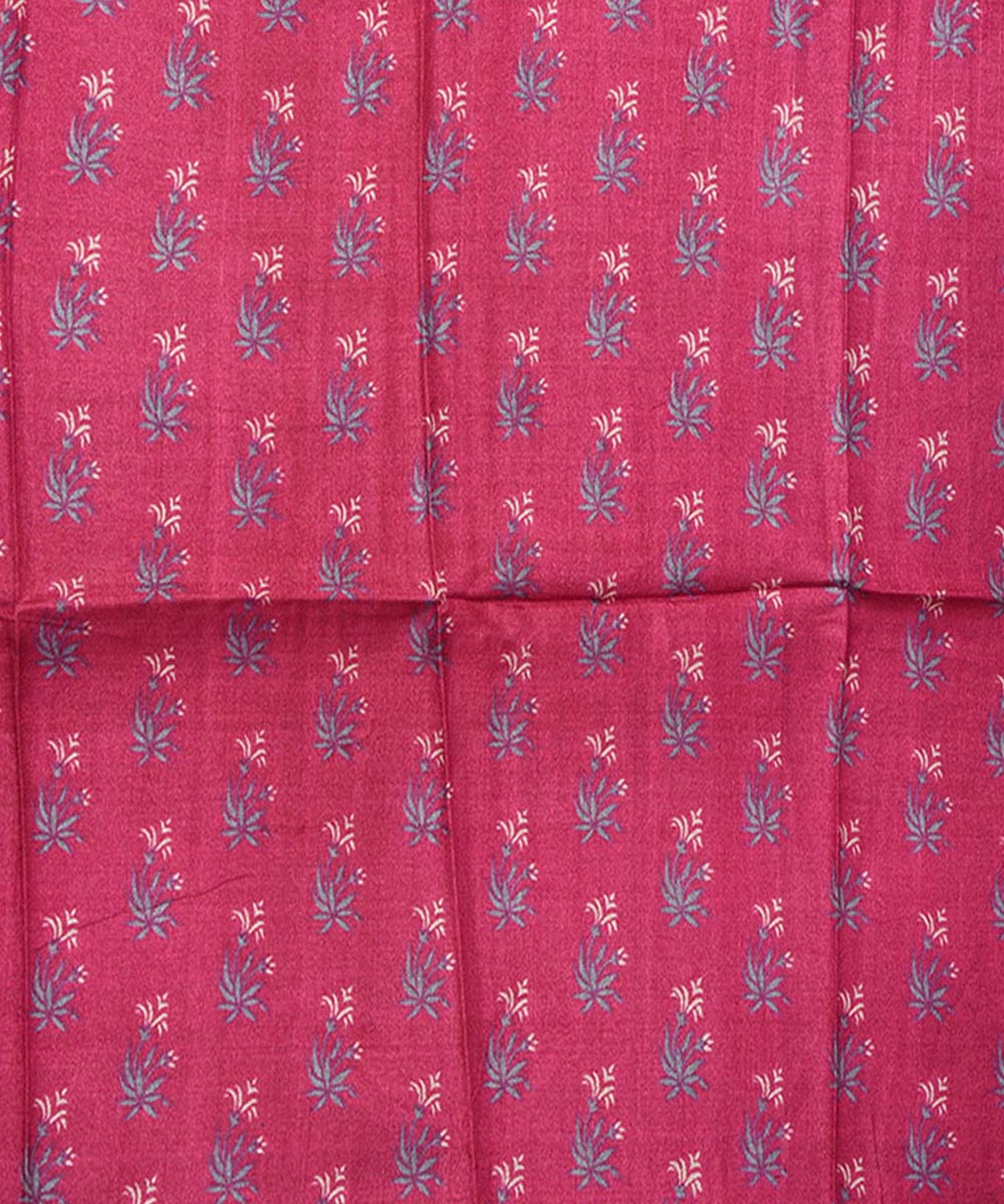 Pink handblock print tussar silk kurta material(2.5m per qty)
