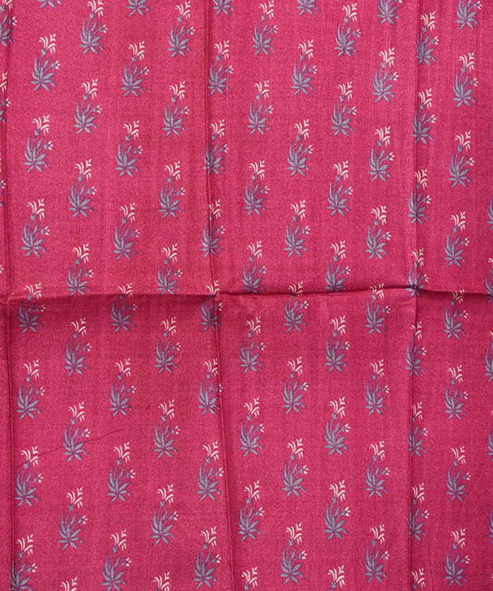 Pink handblock print tussar silk kurta material(2.5m per qty)