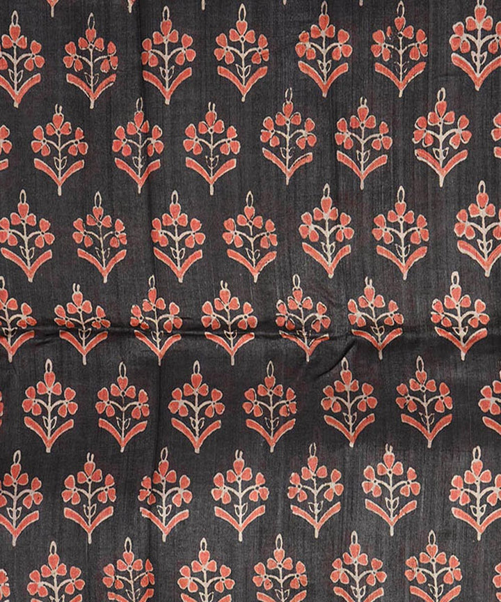 Black hand block printed tussar silk kurta material(2.5m per qty)