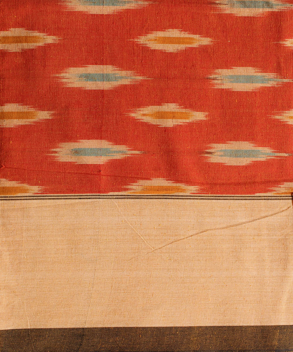 Orange brown cotton handwoven pochampally ikat bedsheet