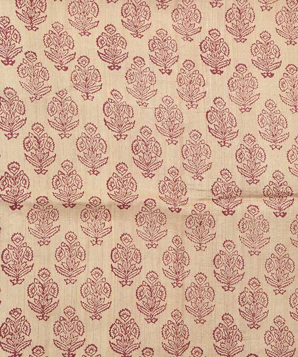 Beige hand block print tussar silk kurta material(2.5m per qty)