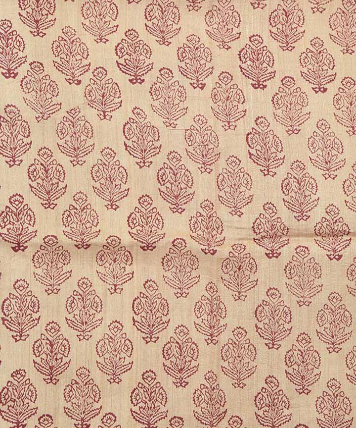 Beige hand block print tussar silk kurta material(2.5m per qty)
