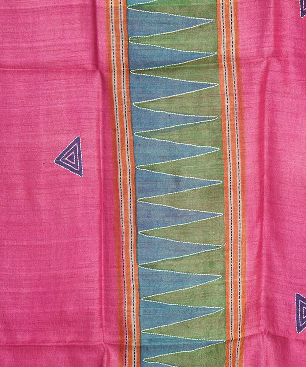 Multicolor handblock print tussar silk kurta material(2.5m per qty)