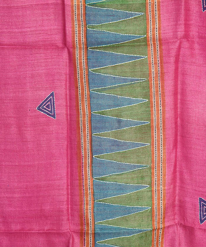 Multicolor handblock print tussar silk kurta material(2.5m per qty)