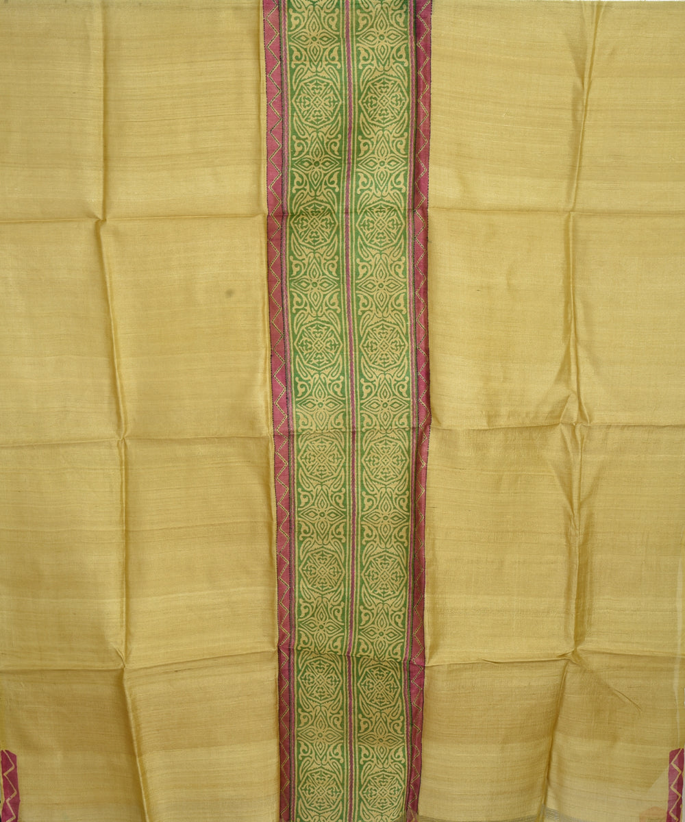 2.5m Yellow handblock print tussar silk kurta material