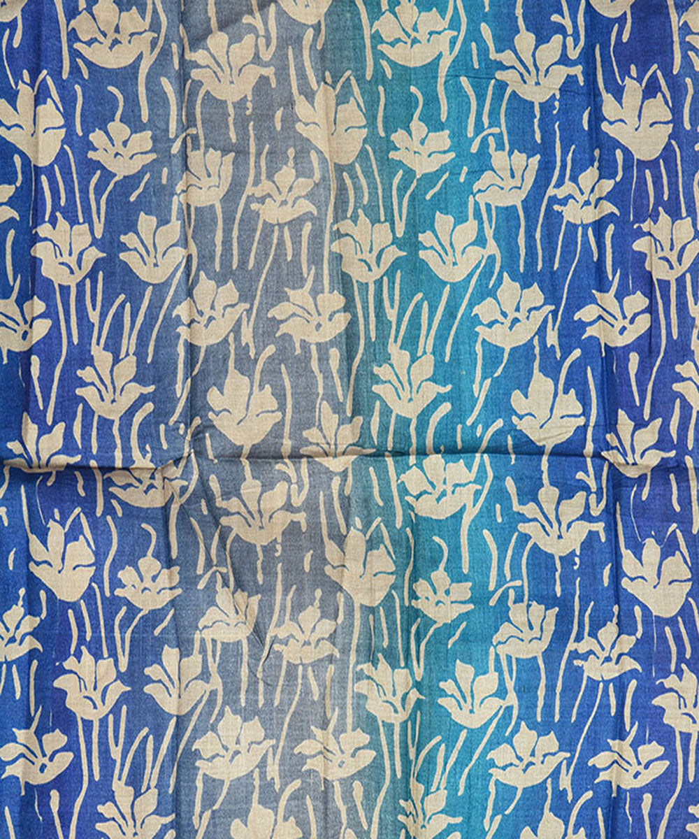 2.5m Blue handblock print tussar silk kurta material