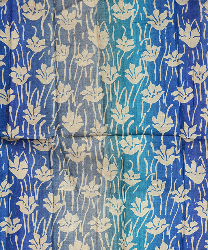 2.5m Blue handblock print tussar silk kurta material