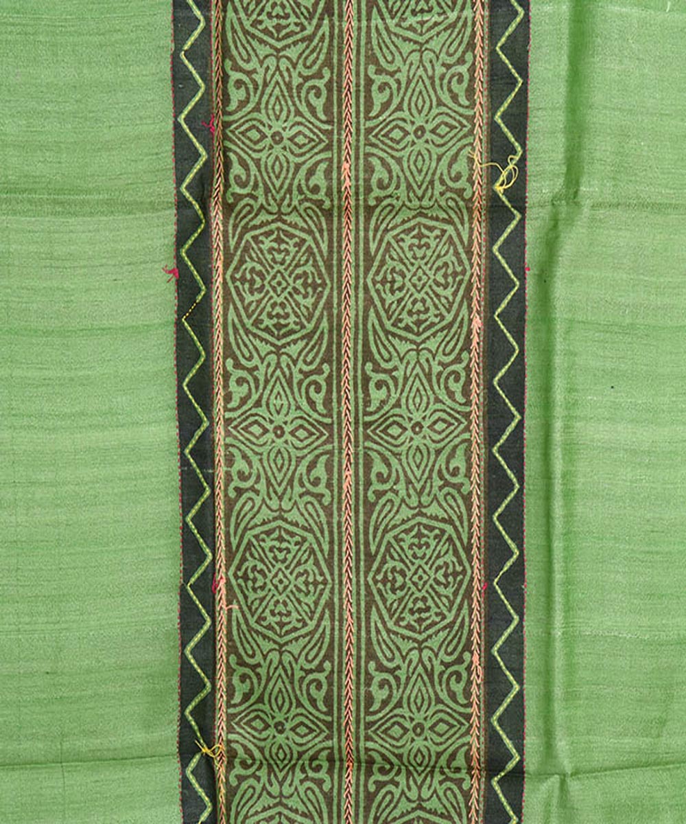 2.5m Green handblock print tussar silk kurta material