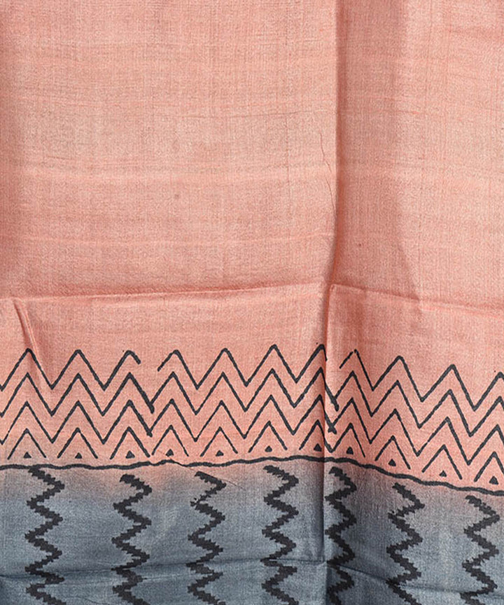 Grey peach handblock print tussar silk kurta material(2.5m per qty)