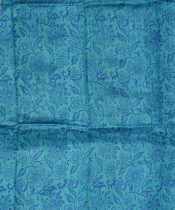 Blue hand block print tussar silk kurta material(2.5m per qty)