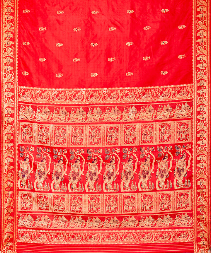 Biswa bangla red handwoven baluchari mina silk saree