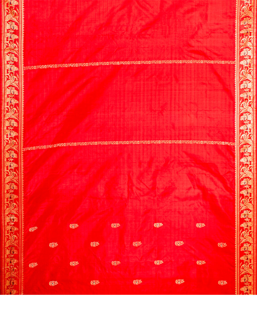 Biswa bangla red handwoven baluchari mina silk saree