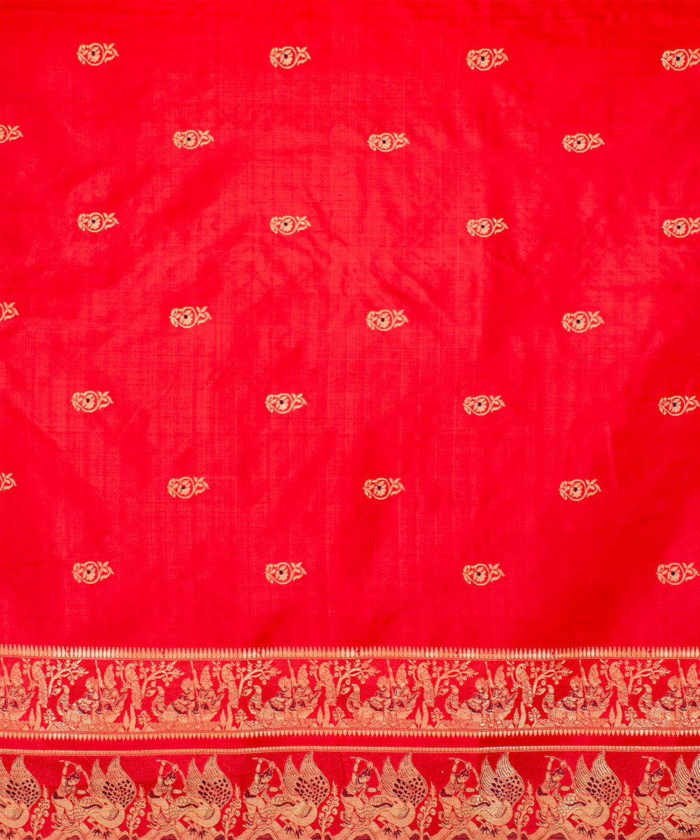 Biswa bangla red handwoven baluchari mina silk saree