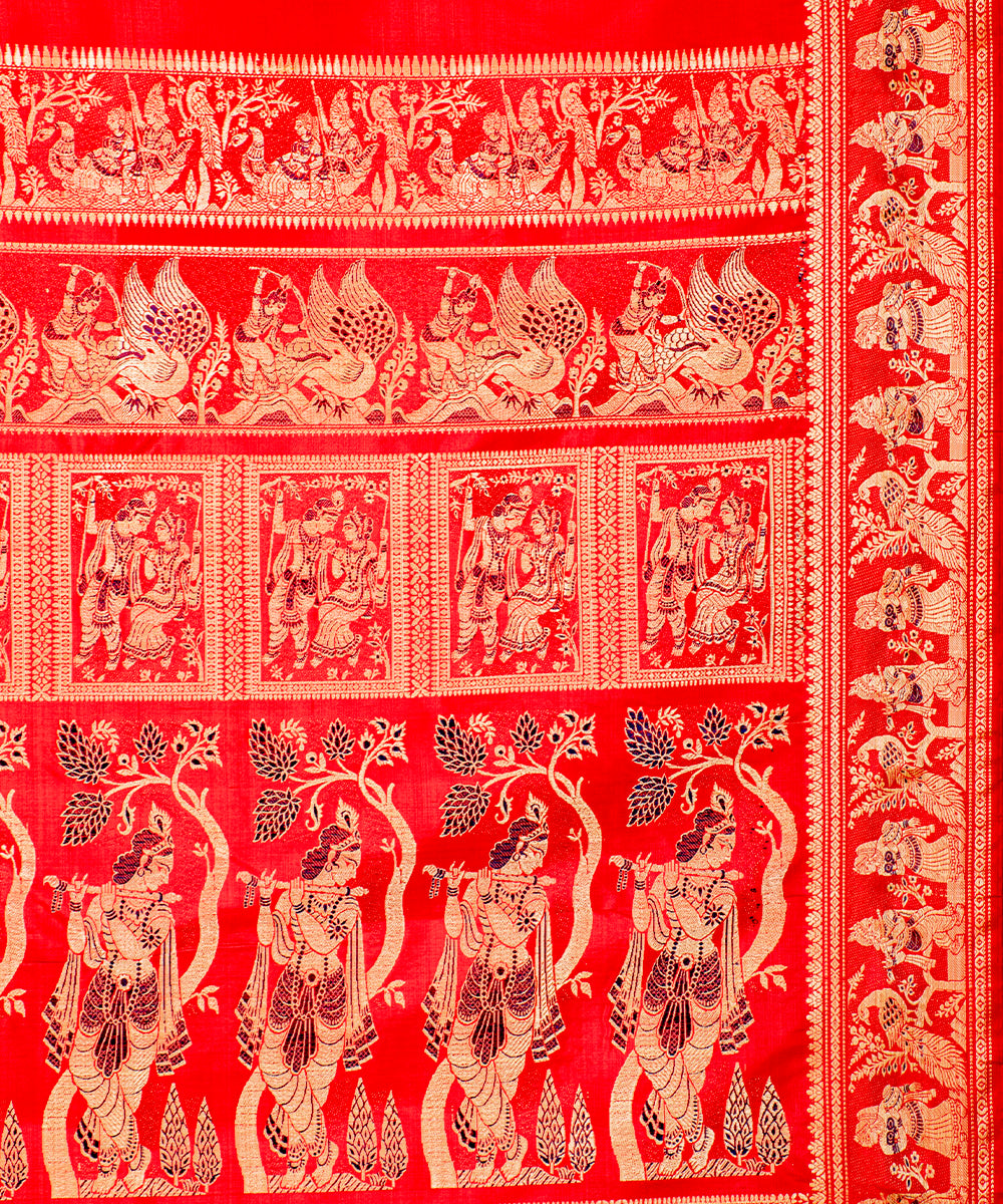 Biswa bangla red handwoven baluchari mina silk saree