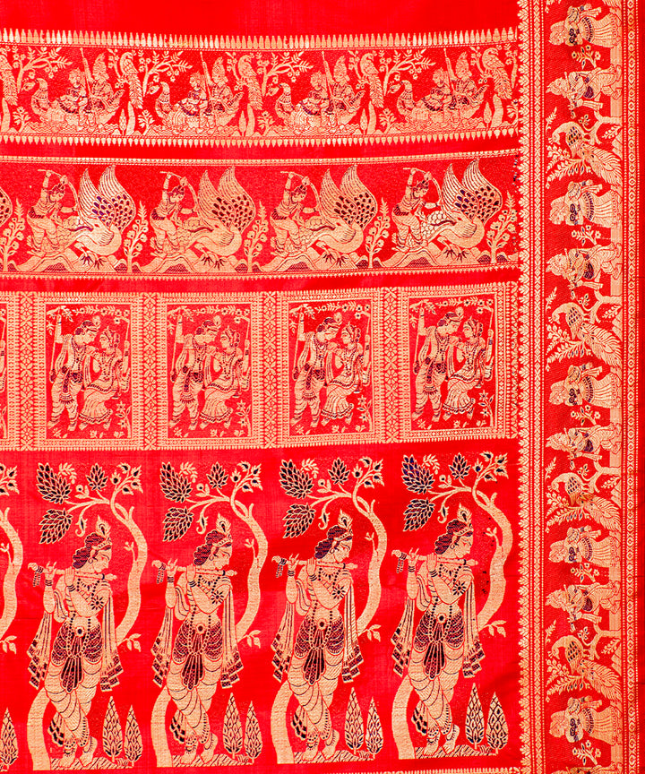 Biswa bangla red handwoven baluchari mina silk saree