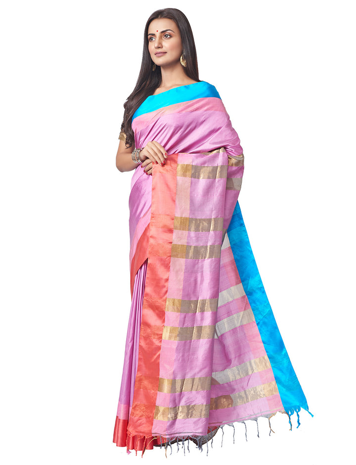 Biswa bangla pink silk handwoven garad saree