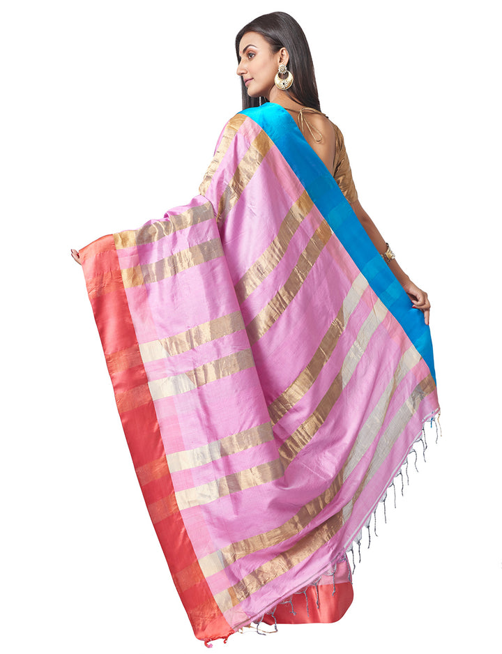 Biswa bangla pink silk handwoven garad saree