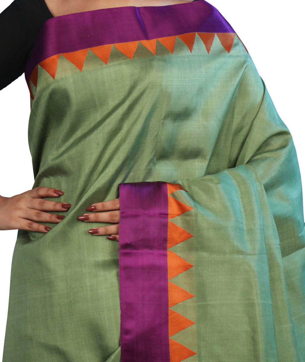 Biswa bangla handwoven silk green garad saree