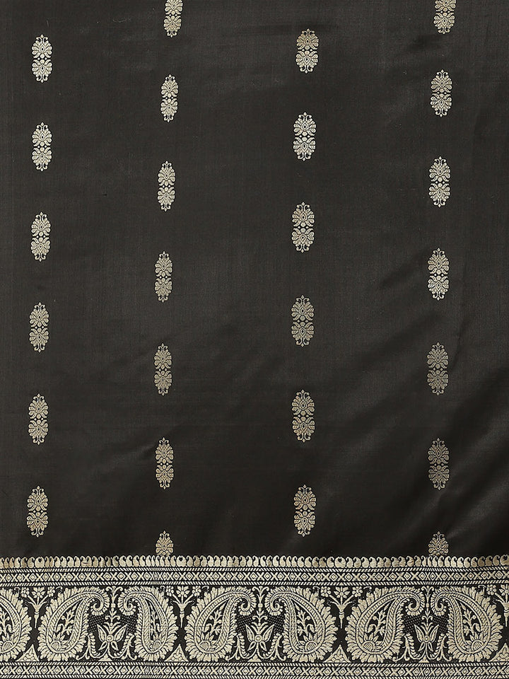 Biswa bangla black silk handwoven baluchari saree