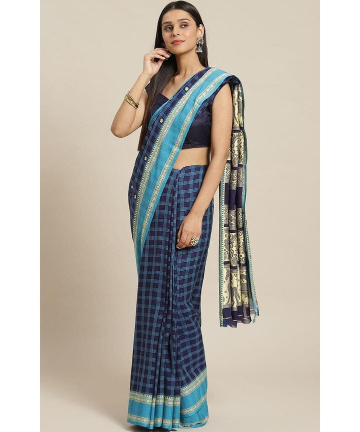 Biswa bangla handwoven blue handspun cotton jamdani saree