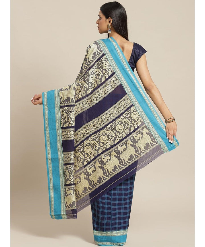 Biswa bangla handwoven blue handspun cotton jamdani saree