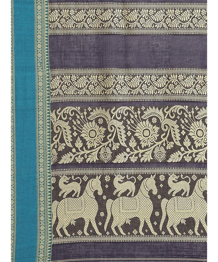 Biswa bangla handwoven blue handspun cotton jamdani saree